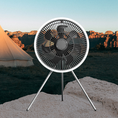 Baterai 10000mAh Rechargeable Table Fan 12 Inch Lantern LED Tent Light