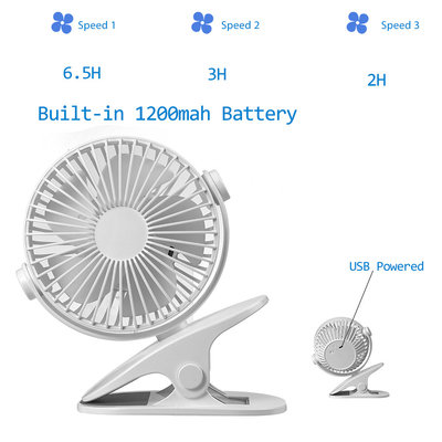 Kipas Baterai Portabel PCB Mini 1200mAh Kipas Kereta Dorong Klip Isi Ulang