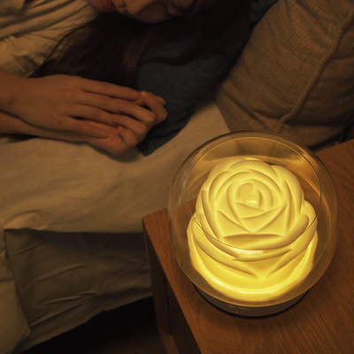 ED Night Light Aroma Oil Diffuser 400ml Humidifier Bentuk Bunga Putih