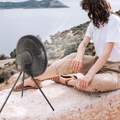 Baterai 10000mAh Rechargeable Table Fan 12 Inch Lantern LED Tent Light