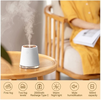 USB LED Mini Cool Mist Humidifier 500ml 2000mah Isi Ulang 2 In 1 Humidifier